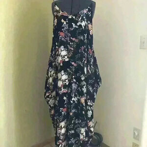 zanzea puffy black flowers dress xxl